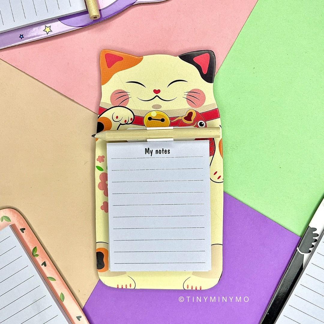 Fortune Cat - Kawaii Magnetic Notepad with Pencil - Tinyminymo