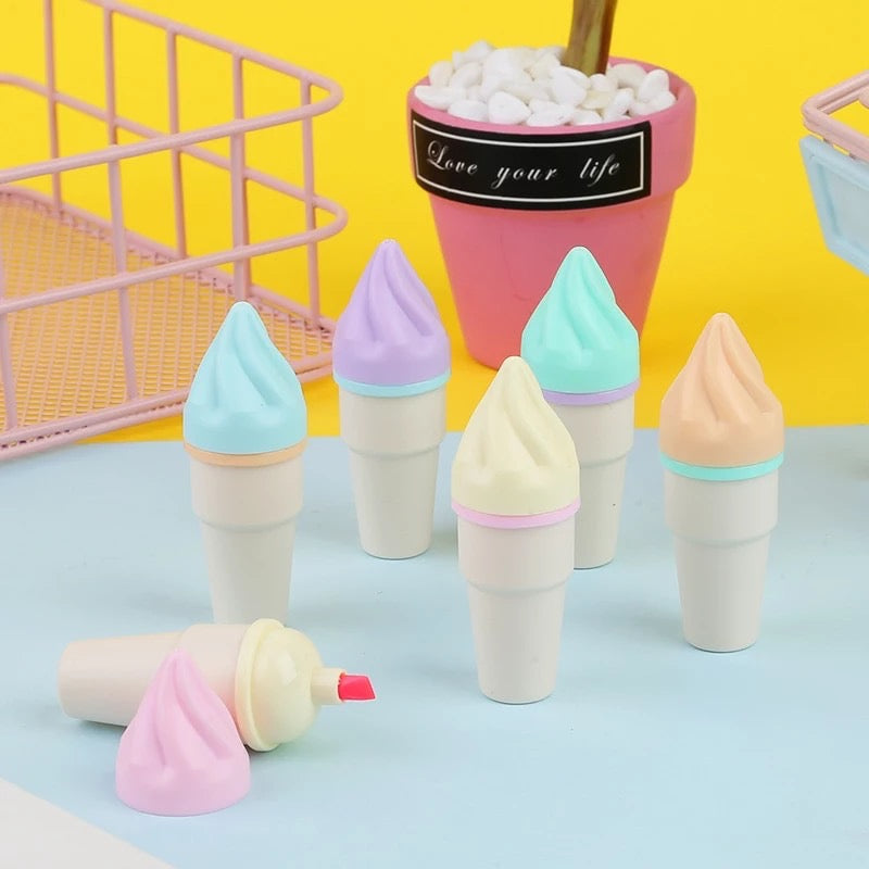Kawaii Mini Ice-Cream Highlighters - Set of 6