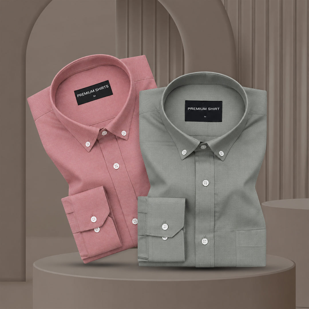 Pack of 2 Oxford Cotton Shirt For Men (Maroon & Olive)
