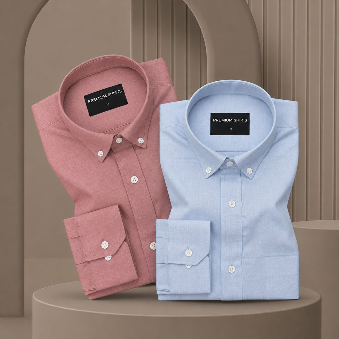 Pack of 2 Oxford Cotton Shirt For Men (Maroon & Sky Blue)
