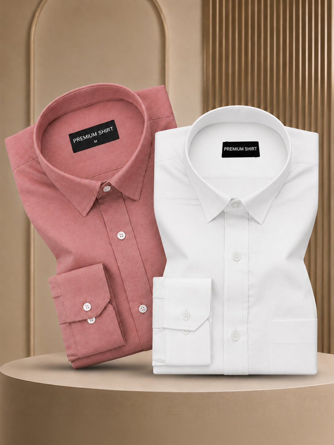 Pack of 2 Maroon & White Formal Oxford Cotton Shirt For Men