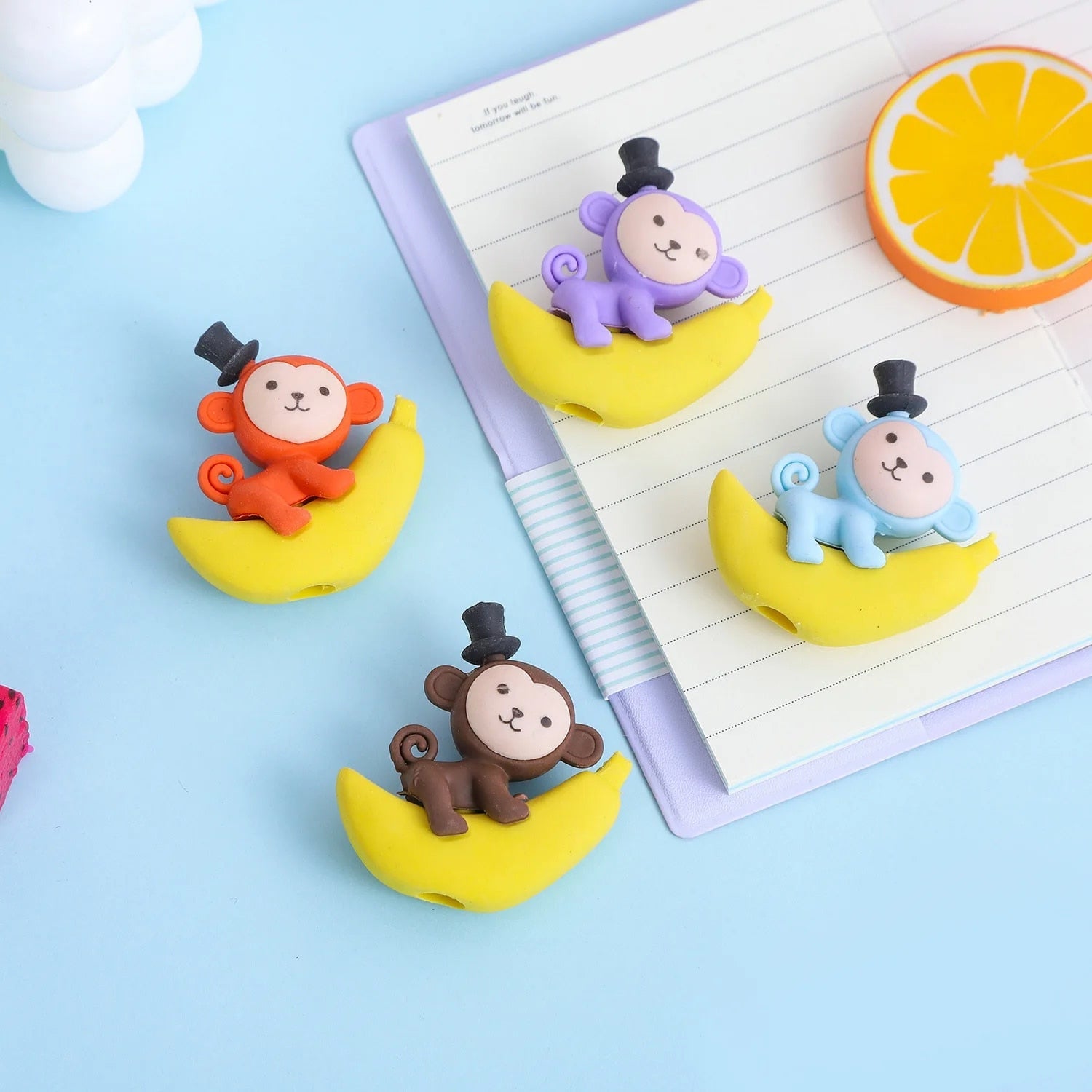 Monkey on Banana Eraser Cum Pencil Topper