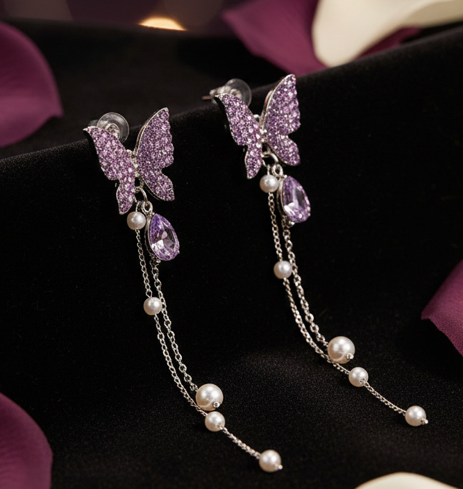 Jazz And Sizzle Purple Butterfly Dangle Earrings for Girls/Women