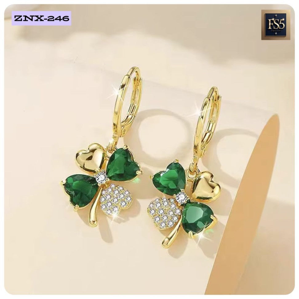 Jazz And Sizzle Gold Earrings With Green Gemstones &amp; Zircons