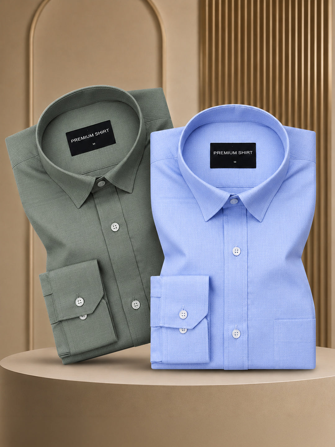 Pack of 2 Olive & Denim Blue Formal Oxford Cotton Shirt For Men