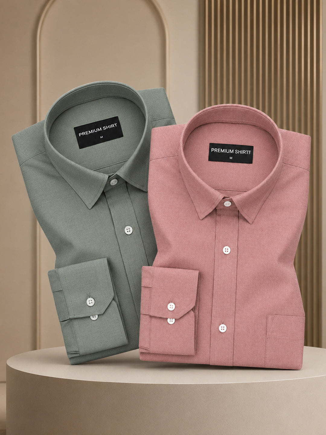 Pack of 2 Olive & Maroon Formal Oxford Cotton Shirt For Men