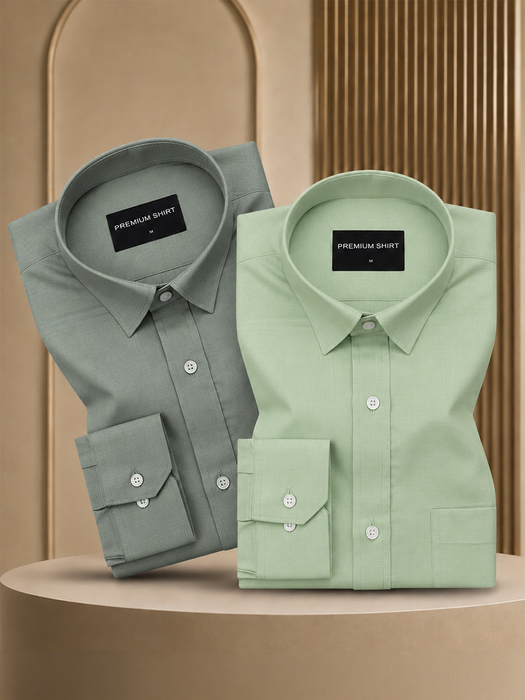 Pack of 2 Olive & Sea Green Formal Oxford Cotton Shirt For Men