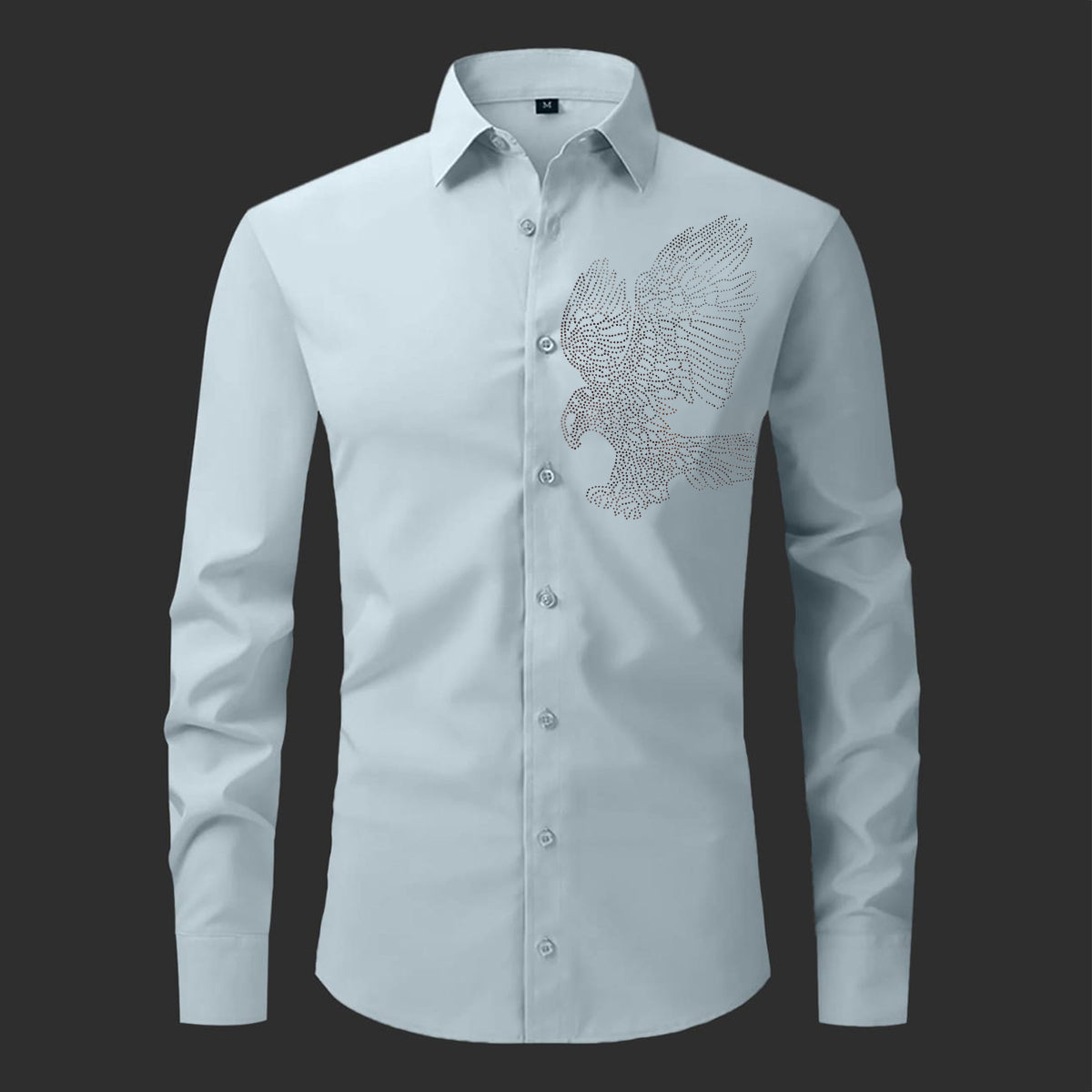 Light blue shirt with eagle embroidery on a gradient background