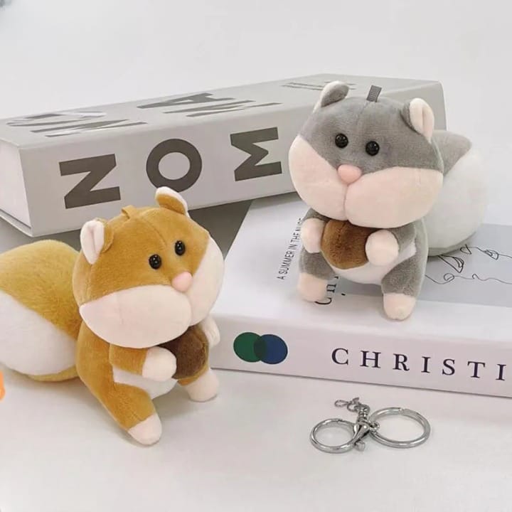 Plush Squirrel with Apricot 3D Keychain
