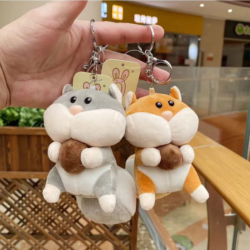 Plush Squirrel with Apricot 3D Keychain