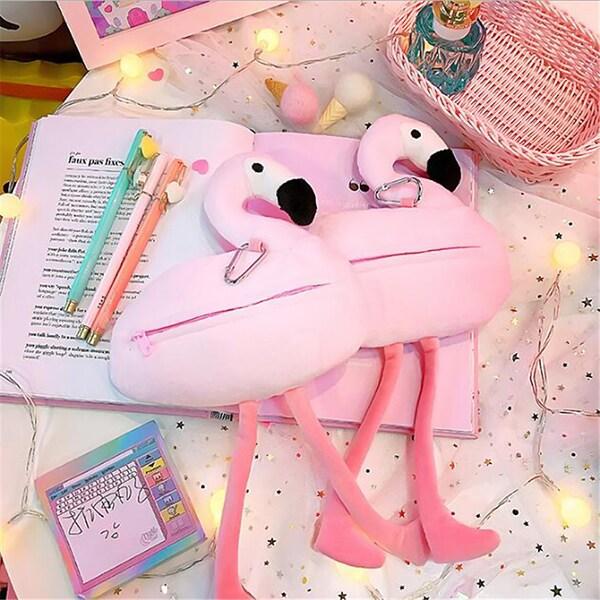 Plush Flamingo Pouch