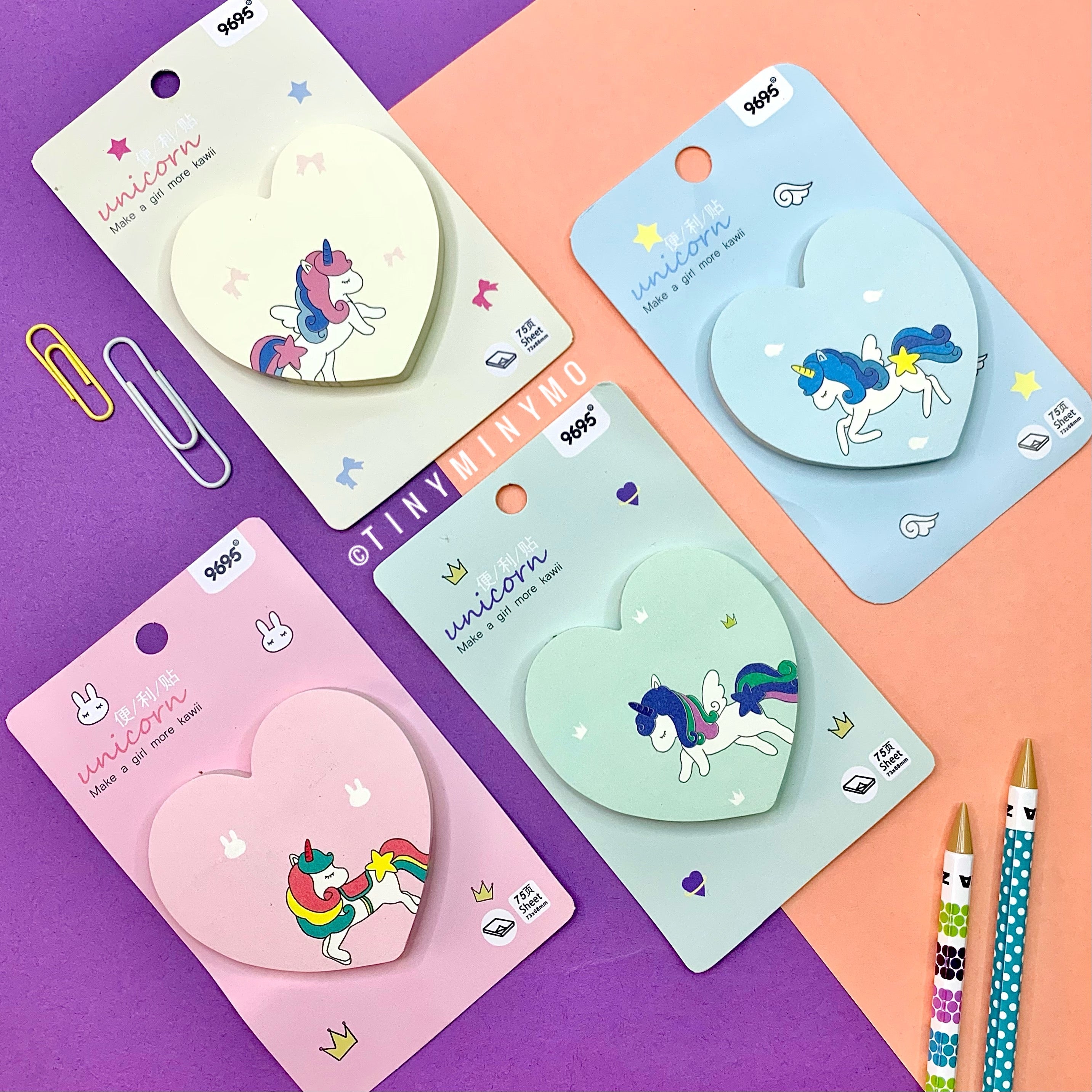 Unicorn Heart-Shaped Sticky Notes