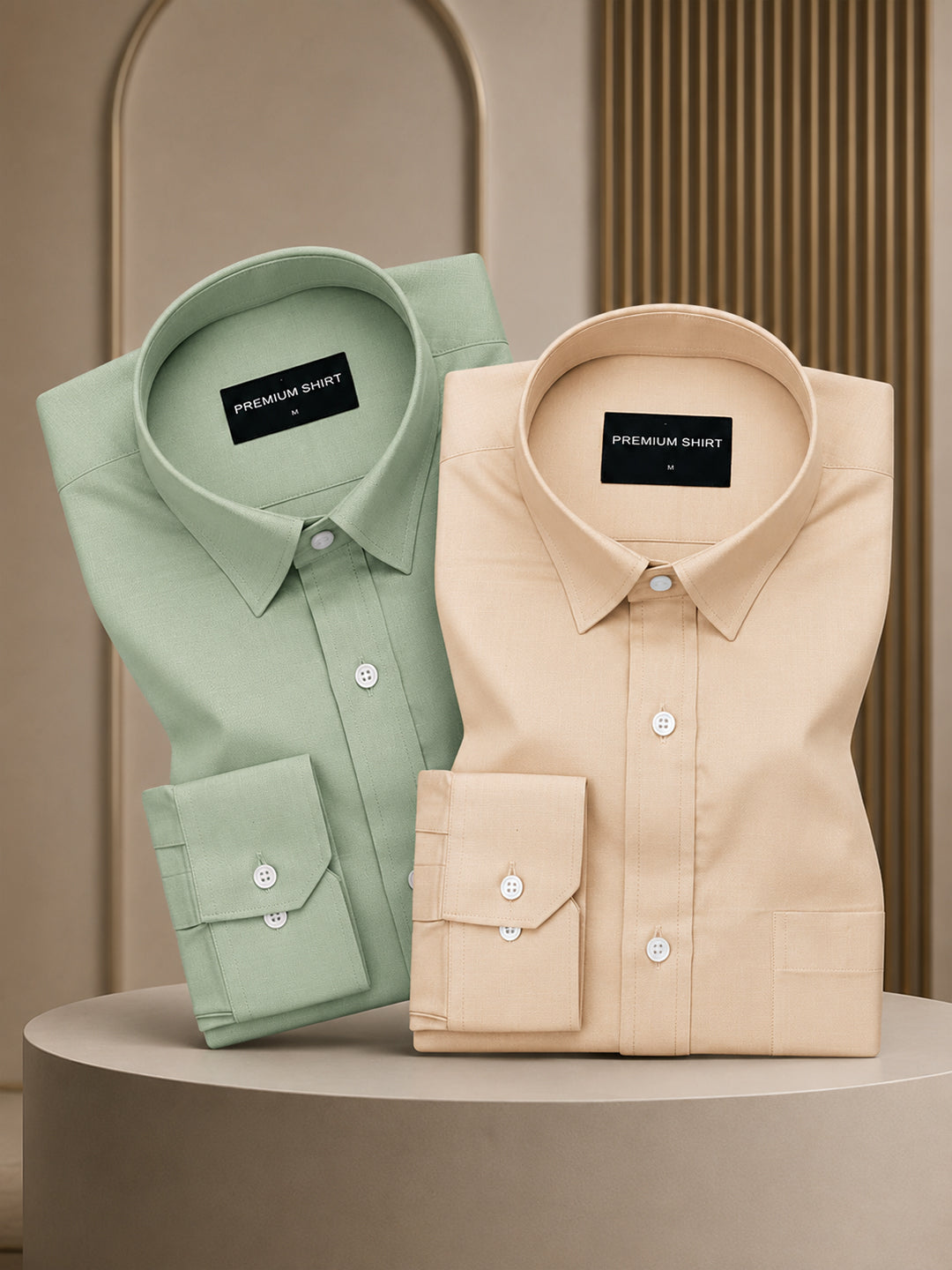 Pack of 2 Sea Green & Cream Formal Oxford Cotton Shirt For Men
