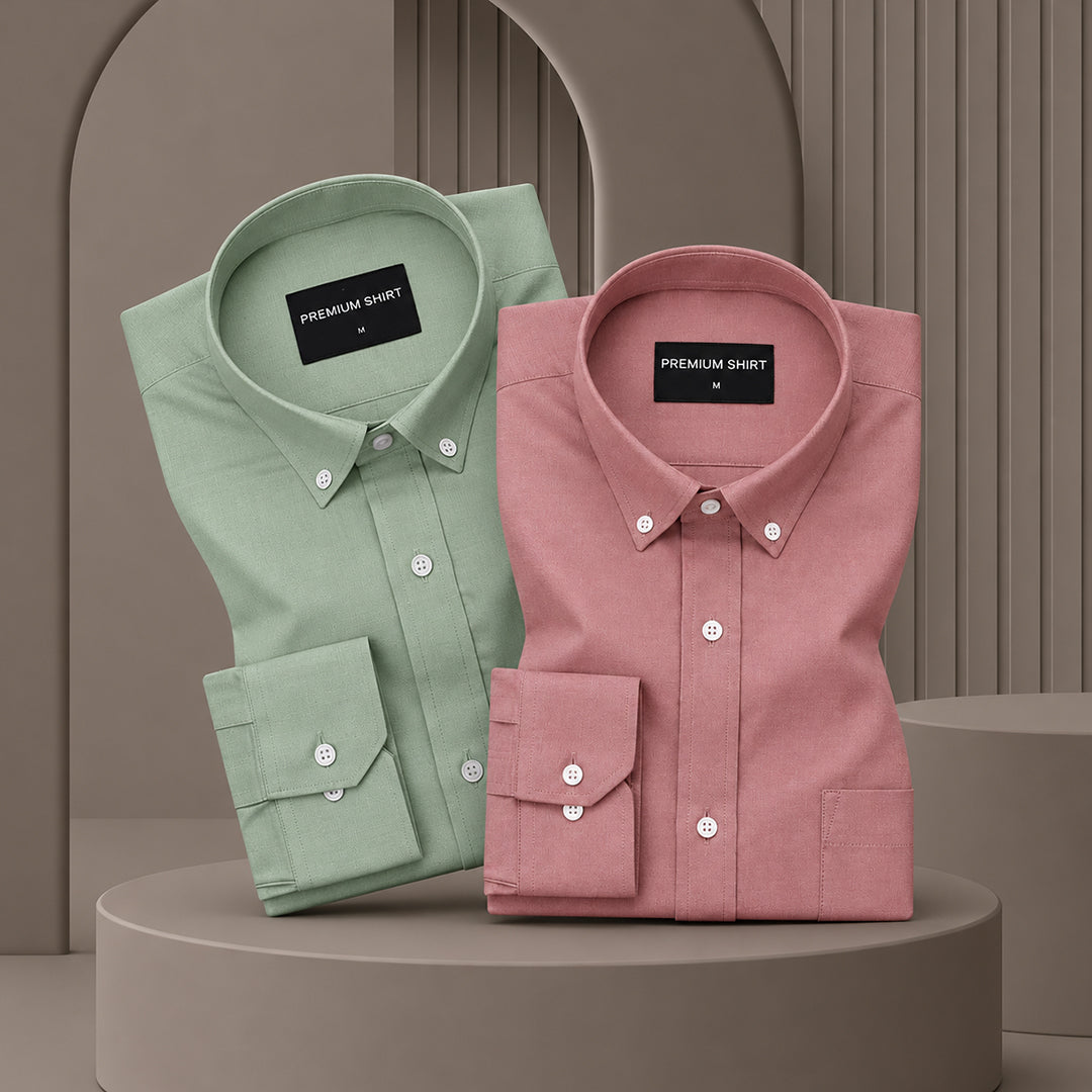 Pack of 2 Oxford Cotton Shirt For Men (Sea Green & Maroon)