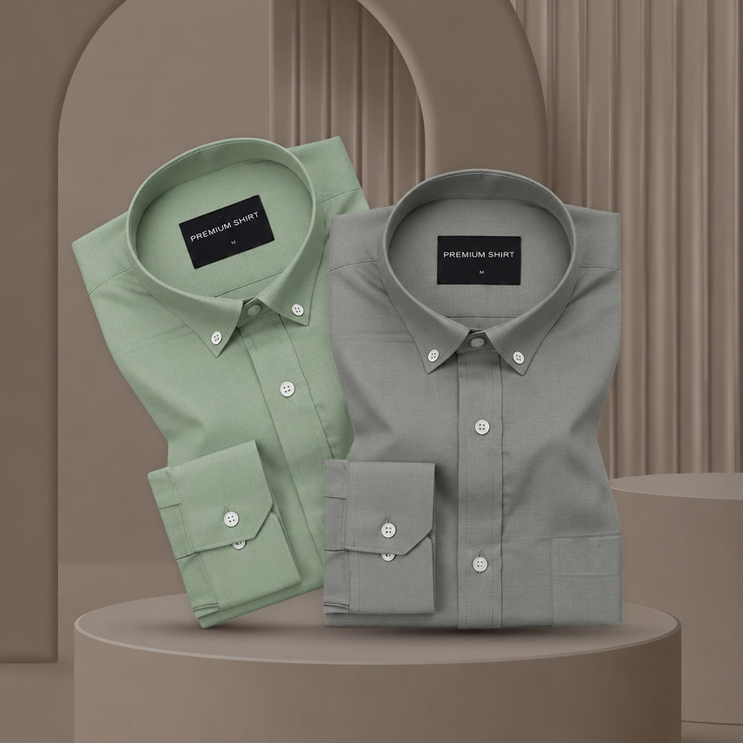 Pack of 2 Oxford Cotton Shirt For Men (Sea Green & Olive)