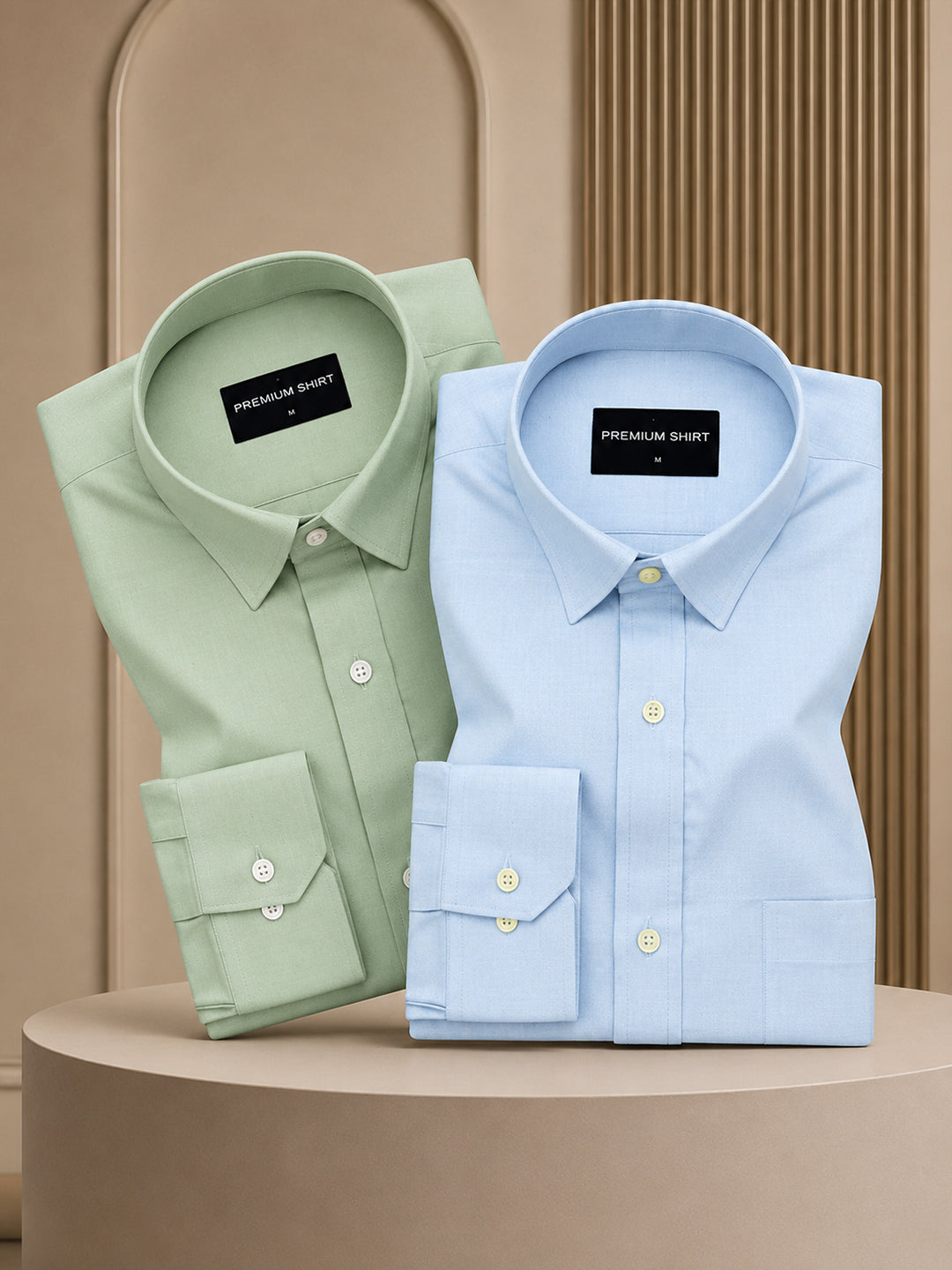 Pack of 2 Sea Green & Sky Blue Formal Oxford Cotton Shirt For Men