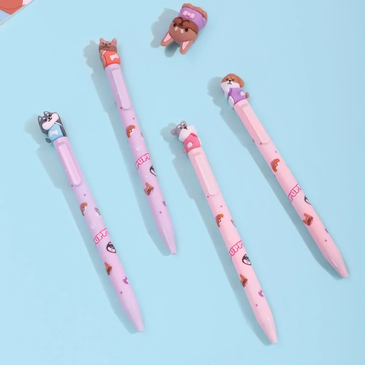 Four Pink Color Pens in Different Dog Designs - Tinyminymo