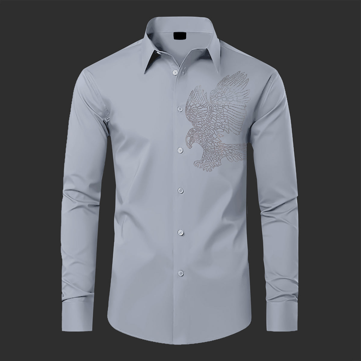 Gray dress shirt with an eagle emblem on a black background
