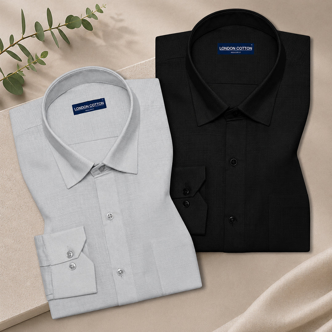 Pack of 2 Textured Linen Shirts (Silver & Black)