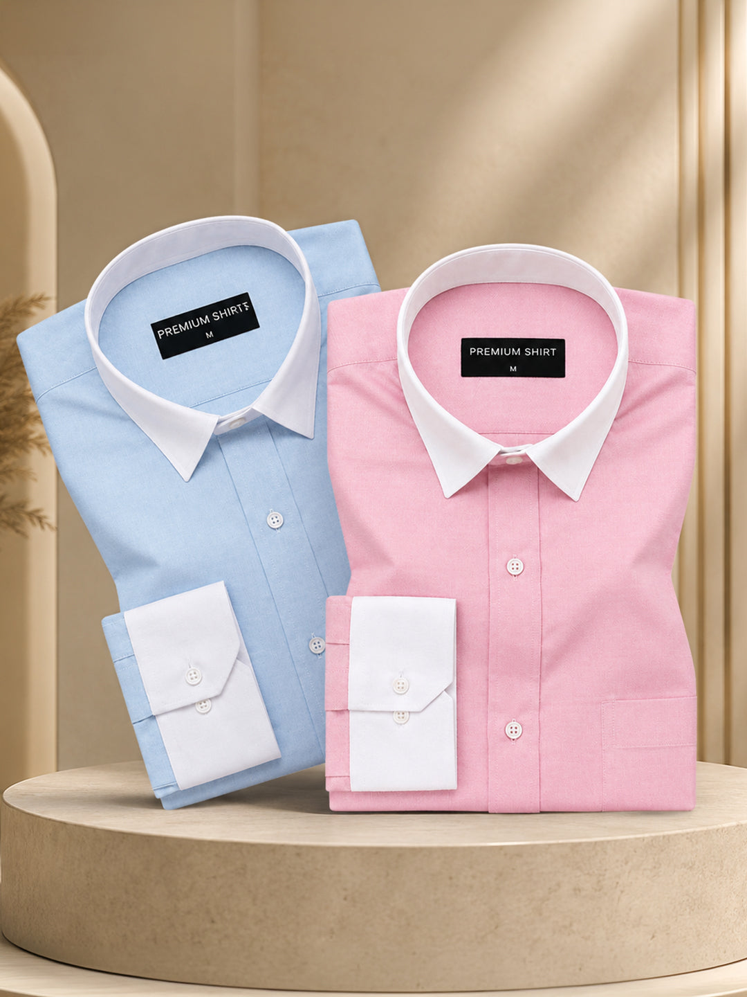Pack of 2 White Collar Oxford Cotton Shirt For Men (Sky Blue & Pink)