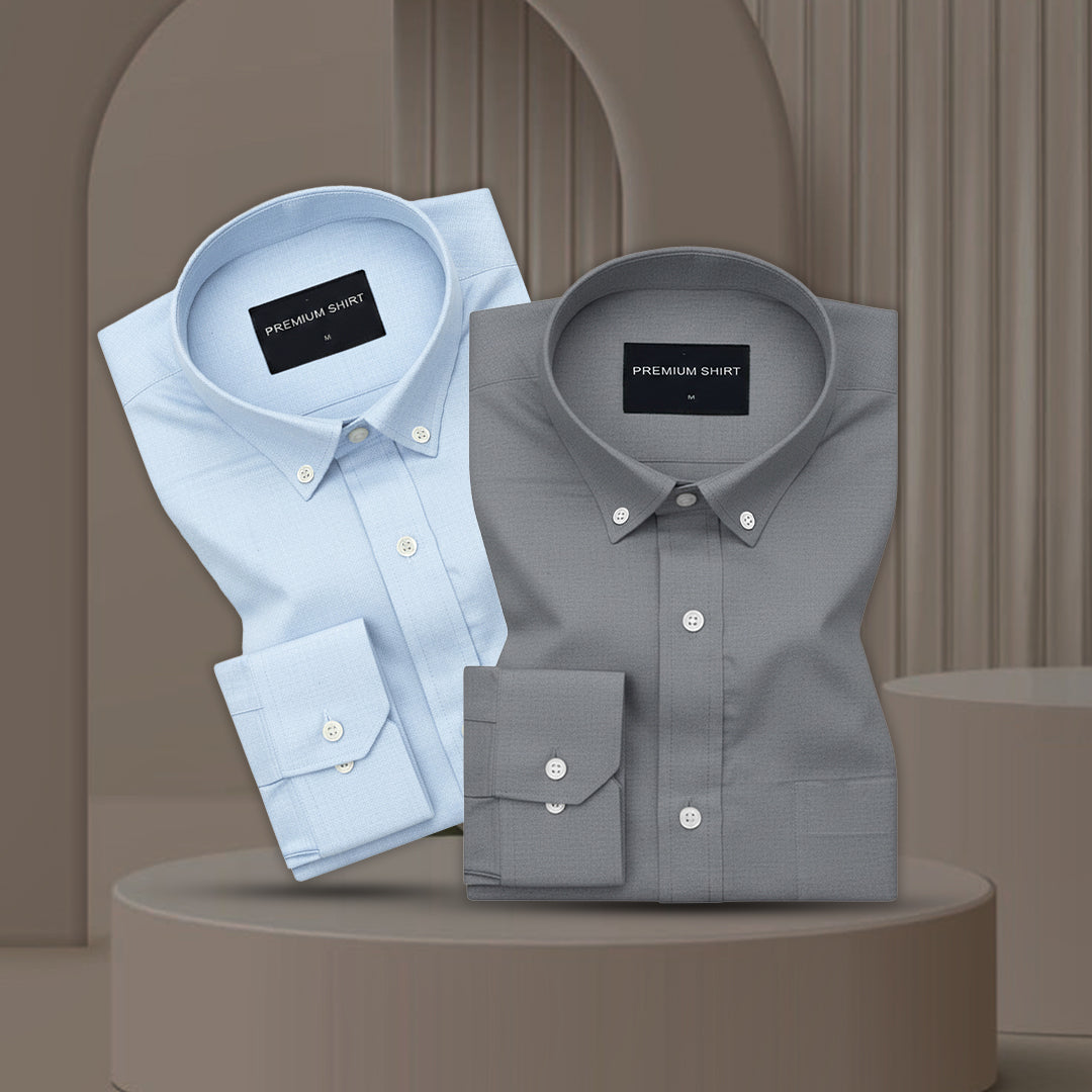 Pack of 2 Oxford Cotton Shirt For Men (Sky Blue & Dark grey)