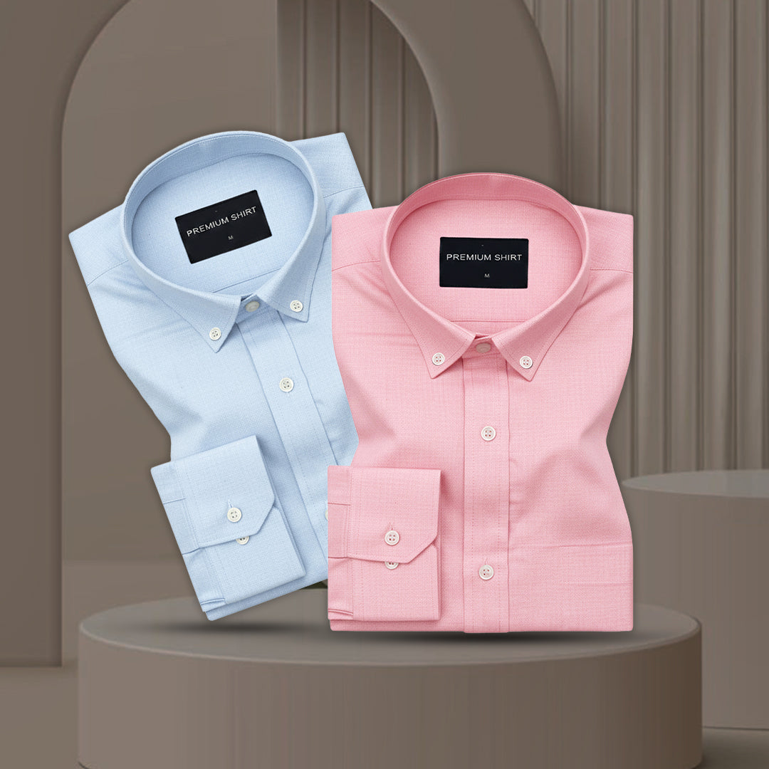 Pack of 2 Oxford Cotton Shirt For Men (Sky Blue & Pink)