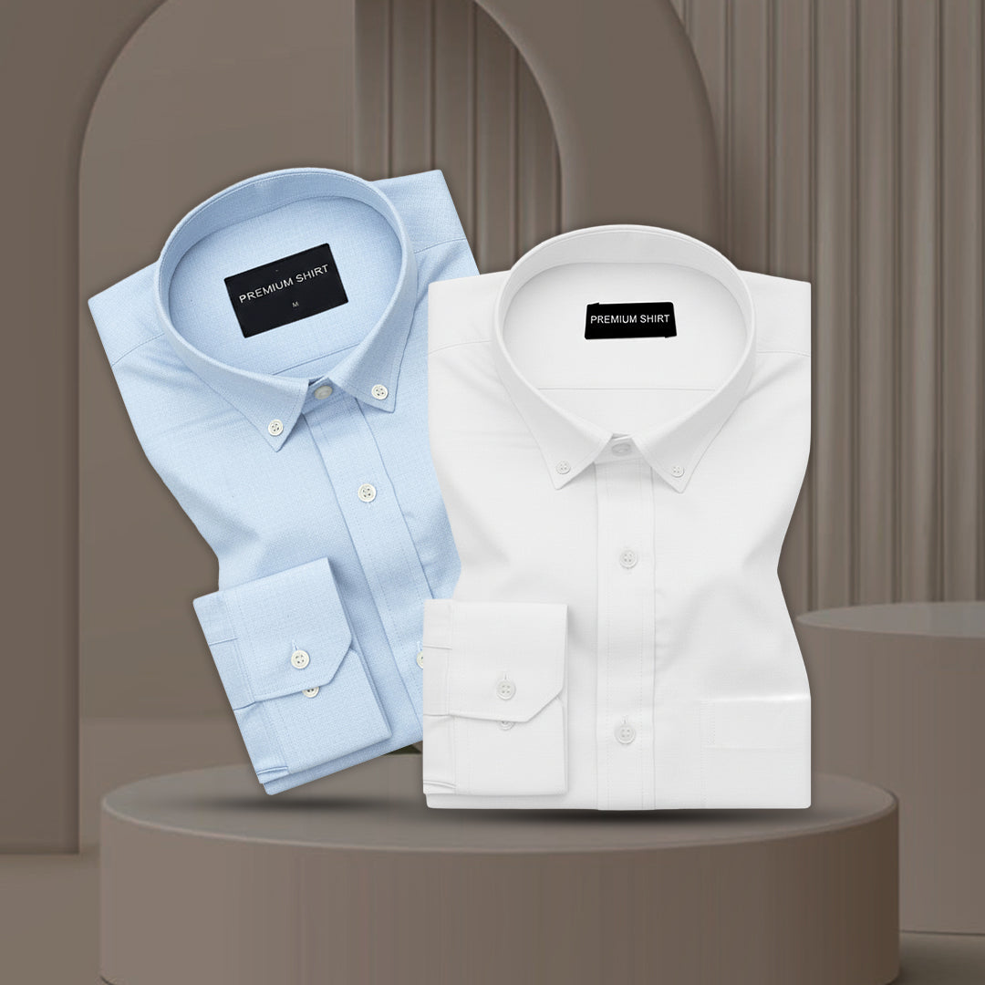Pack of 2 Oxford Cotton Shirt For Men (Sky Blue & White)