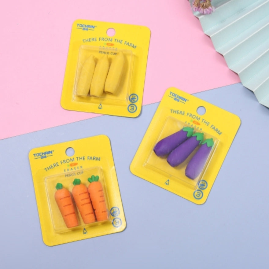 Veggies Eraser and Pencil Topper - Set of 3