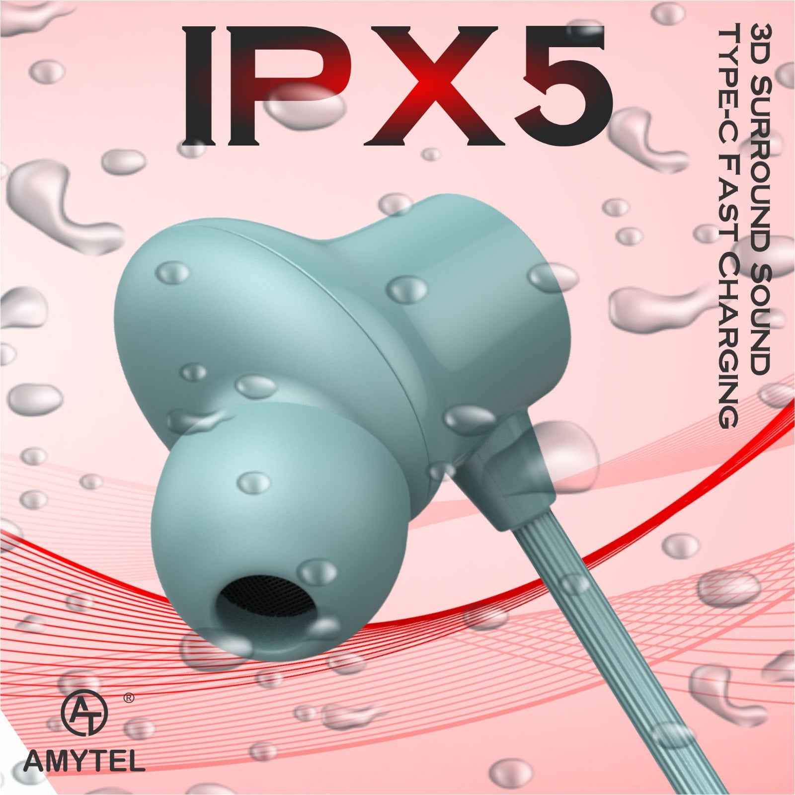 Amytel IPX5 Wireless Neckband Earphones with 25H Playtime & Magnetic Earbuds (Green)