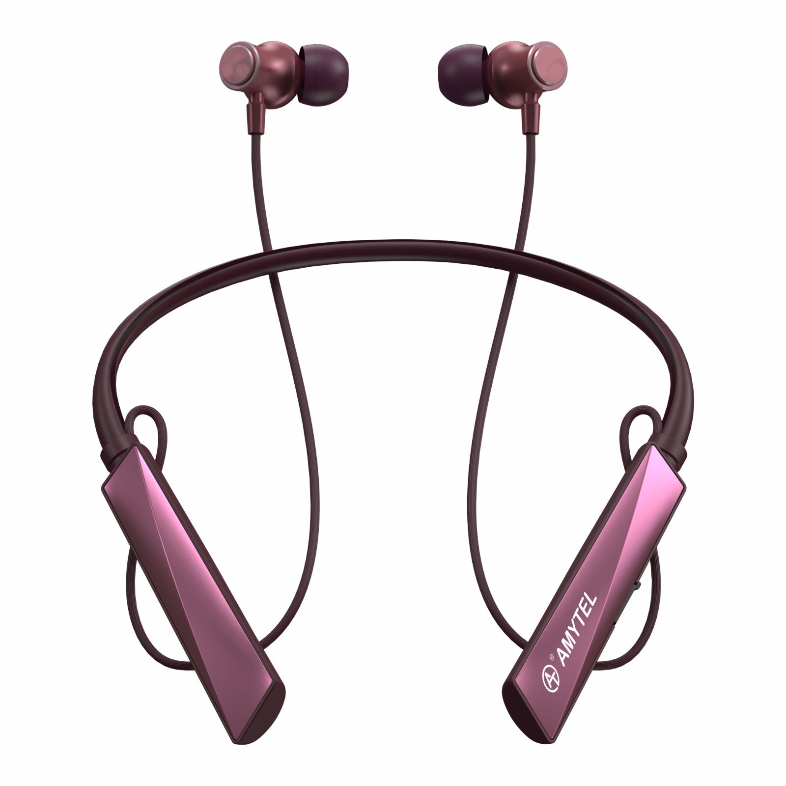 Amytel Luxury Wireless Neckband Earphones | Bluetooth v5.4 | 60H Playtime | 40ms Gaming Mode | Dual Device Pairing | Magnetic On/Off (Maroon)