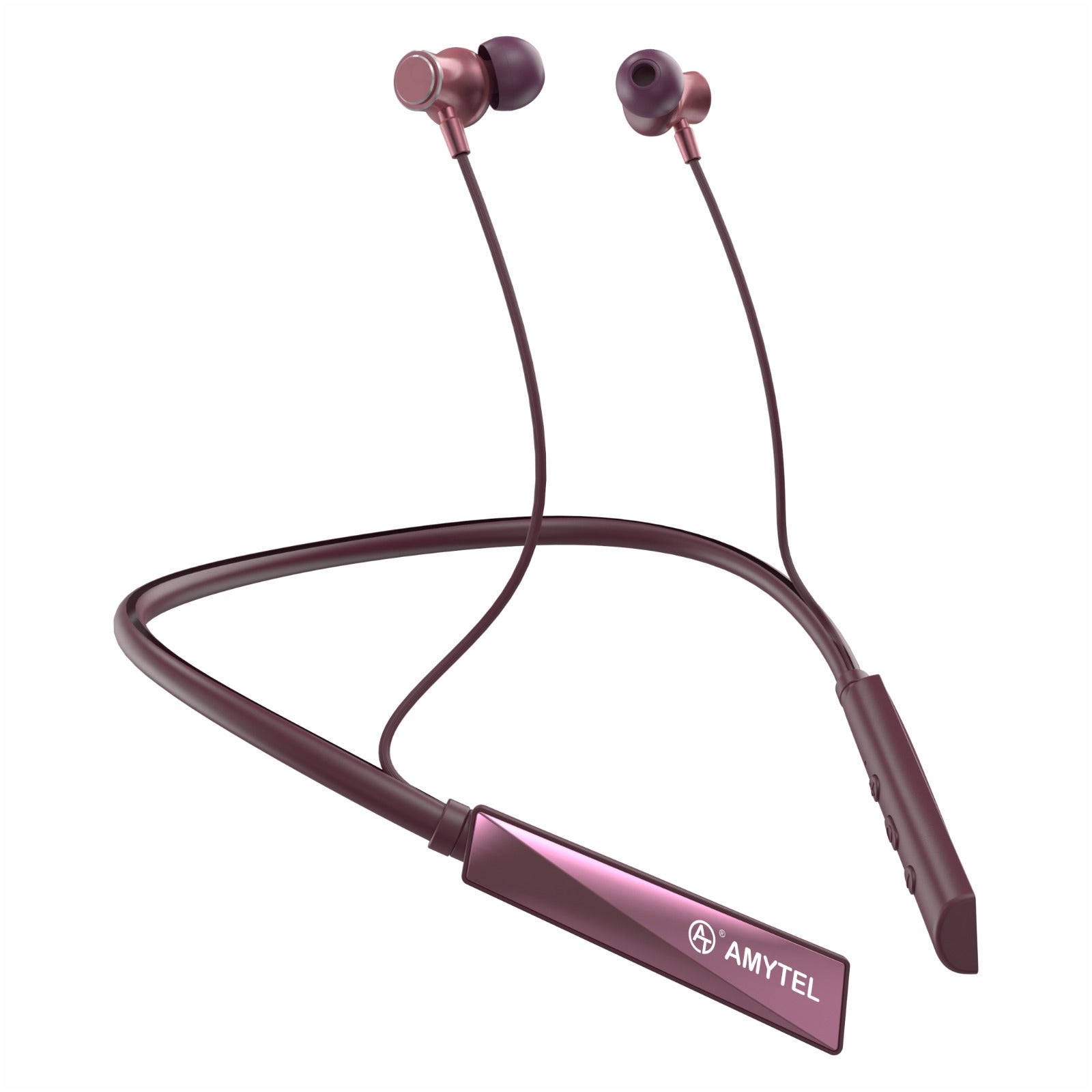 Amytel Luxury Wireless Neckband Earphones | Bluetooth v5.4 | 60H Playtime | 40ms Gaming Mode | Dual Device Pairing | Magnetic On/Off (Maroon)
