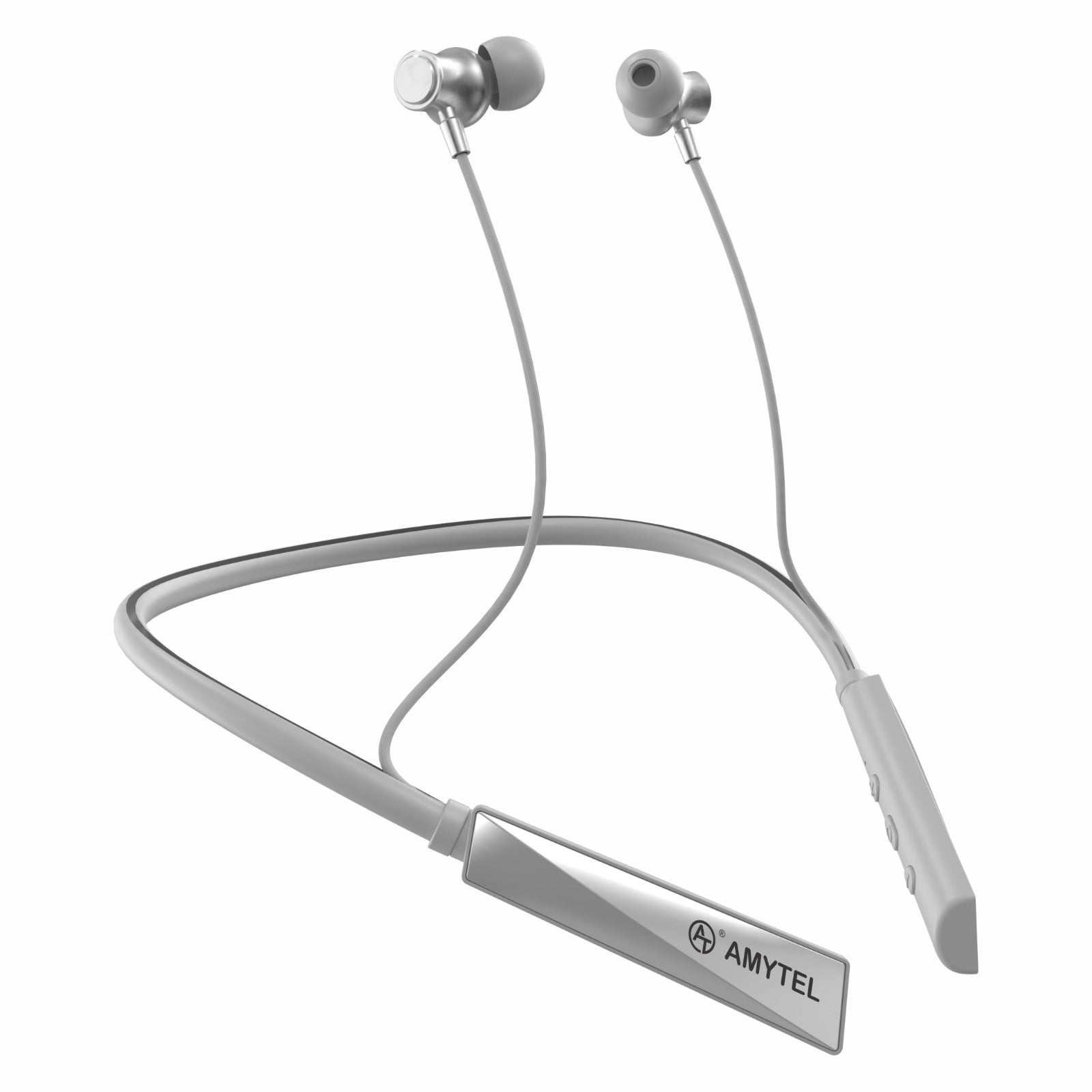 Amytel Luxury Wireless Neckband Earphones | Bluetooth v5.4 | 60H Playtime | 40ms Gaming Mode | Dual Device Pairing | Magnetic On/Off (Grey)