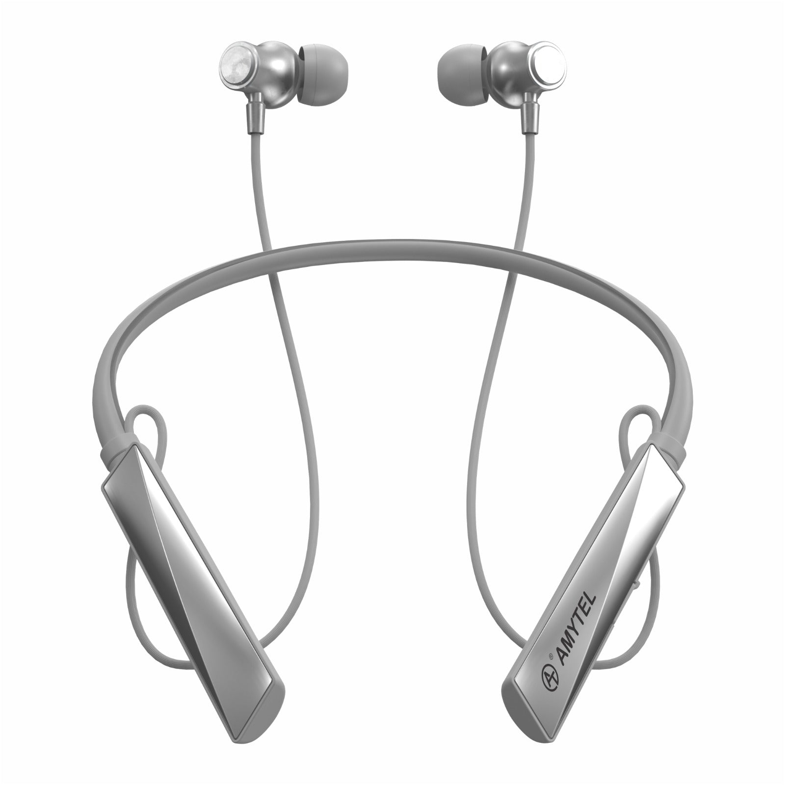 Amytel Luxury Wireless Neckband Earphones | Bluetooth v5.4 | 60H Playtime | 40ms Gaming Mode | Dual Device Pairing | Magnetic On/Off (Grey)
