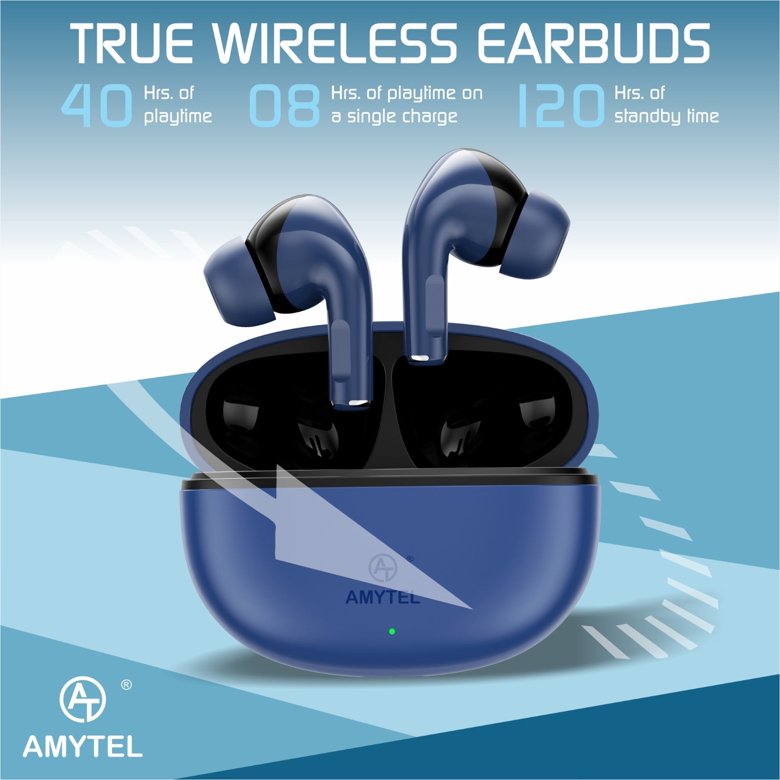 Amytel AeroPods V5.3 True Wireless Earbuds with 40H Playtime & Touch Controls (Navy Blue)