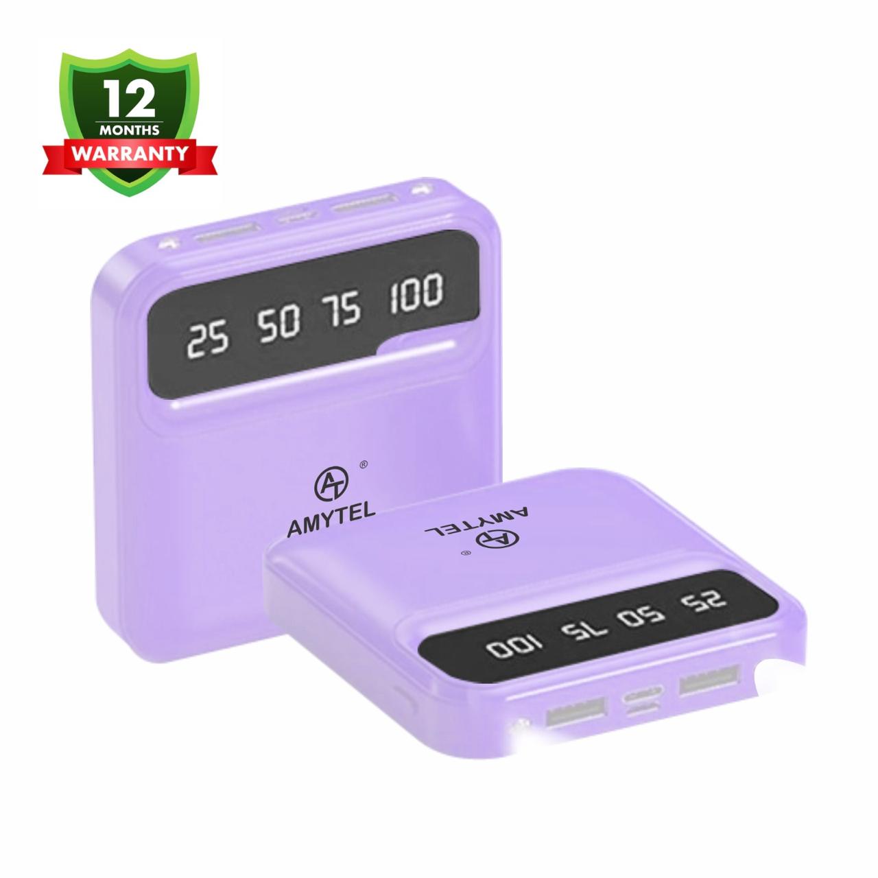 Amytel 10000mAh Fast Charging Power Bank | Built-in LED Torch | 18W PD & QC 3.0 | Compact Portable Charger | USB-A + Type-C