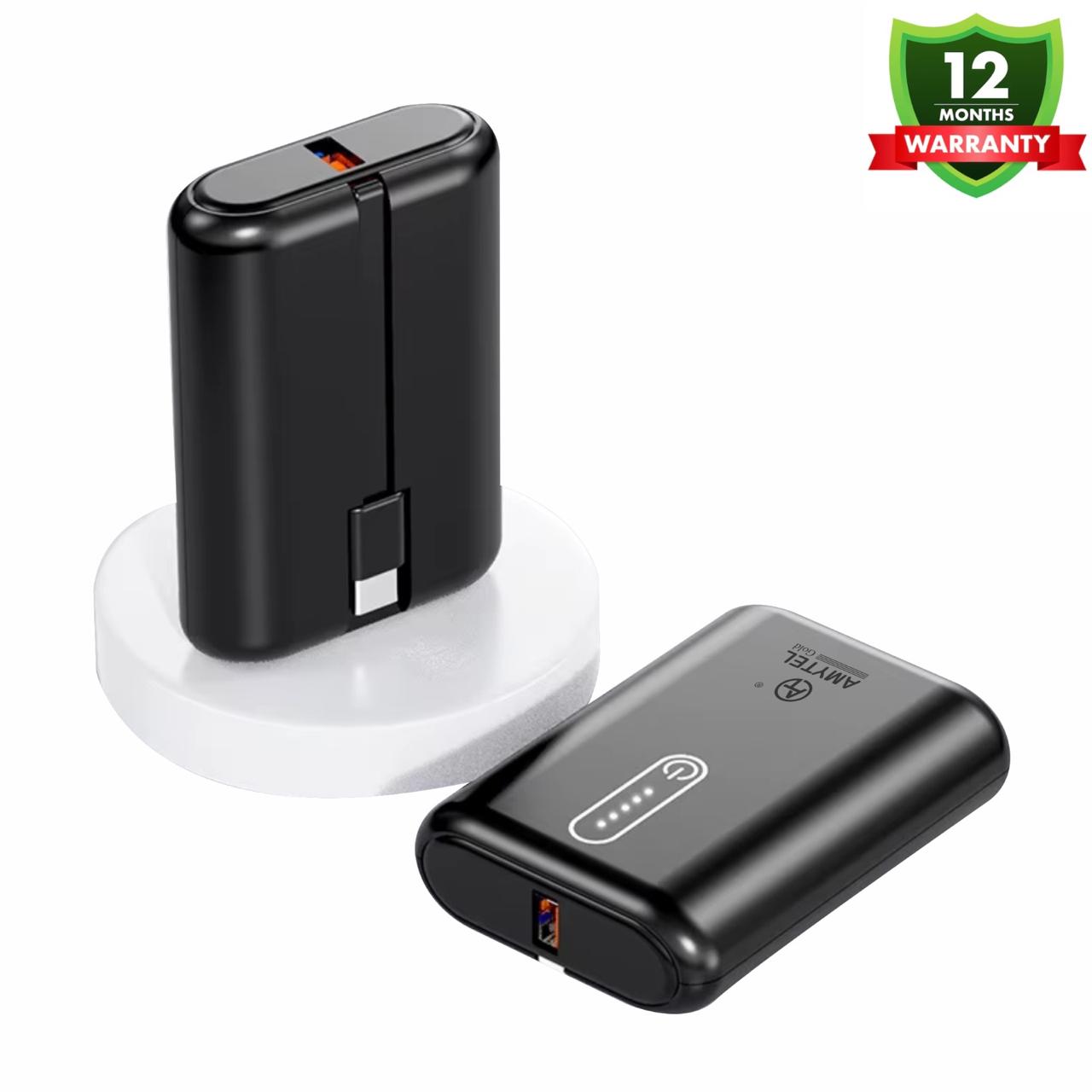 Amytel 10000mAh Nano Pocket Power Bank | 25W Super Fast Charging | Built-in Type-C Cable | PD 3.0 & QC 3.0 | Ultra-Compact Mini Design | LED Battery Indicator | Compatible with Android & iPhone