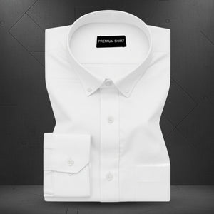 White dress shirt on a black background with 'Premium Shirt' label
