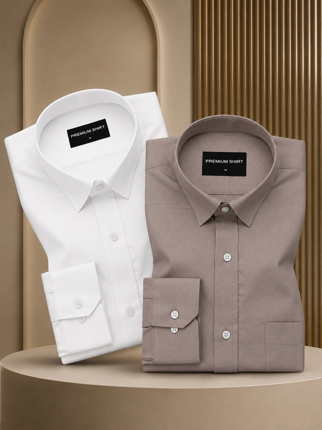 Pack of 2 White & Brown Formal Oxford Cotton Shirt For Men
