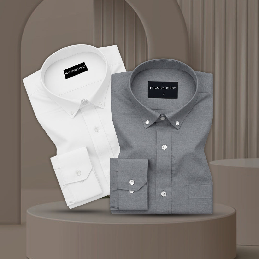 Pack of 2 Oxford Cotton Shirt For Men (White & Dark Grey)