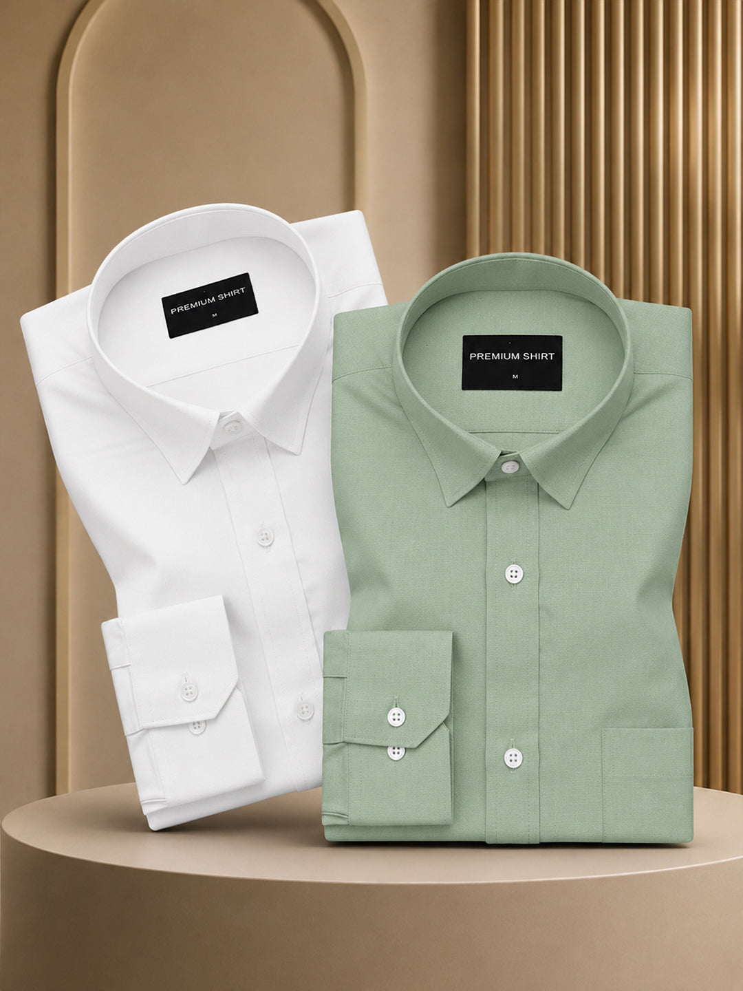 Pack of 2 White & Sea Green Formal Oxford Cotton Shirt For Men