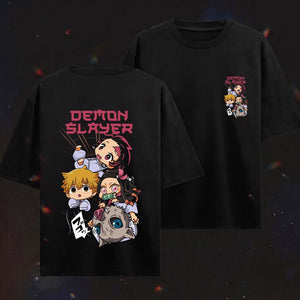 Black Demon Slayer oversized French terry cotton T-shirt flatlay