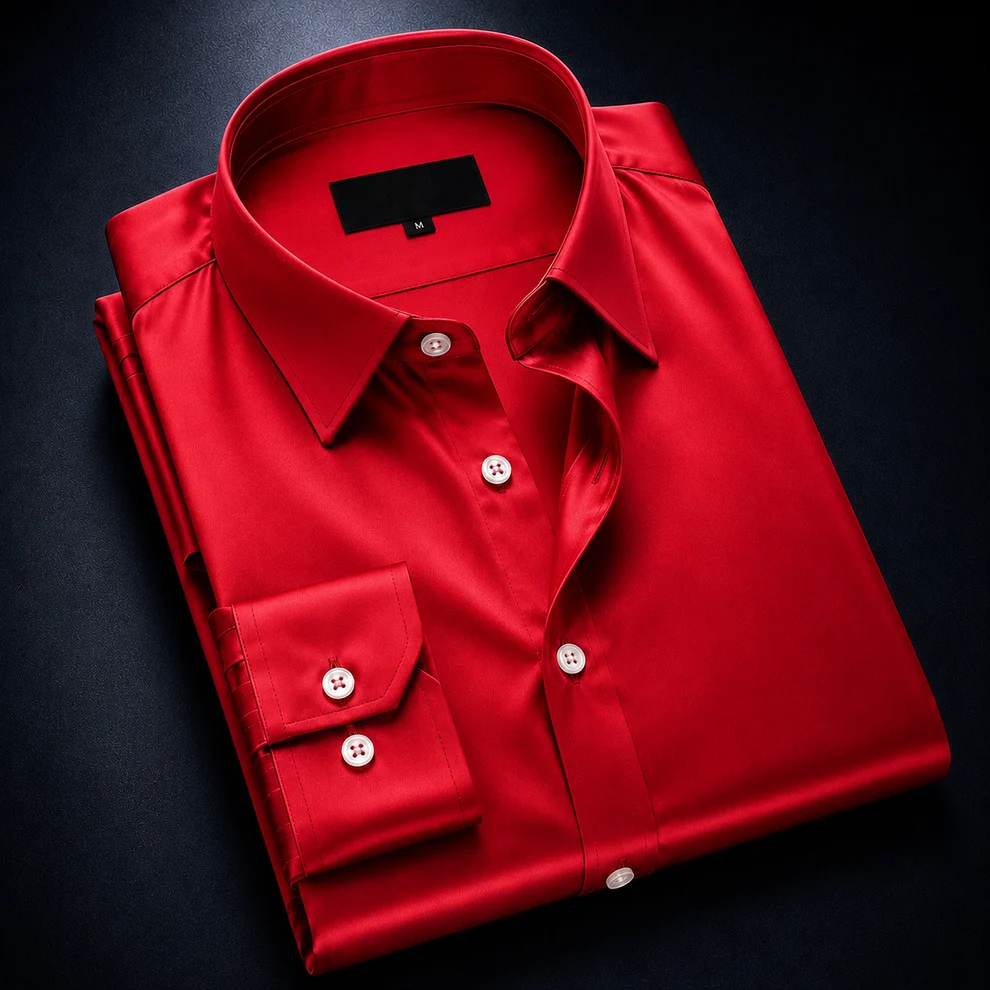 ZAVREN Noir Satin Shirt - Red