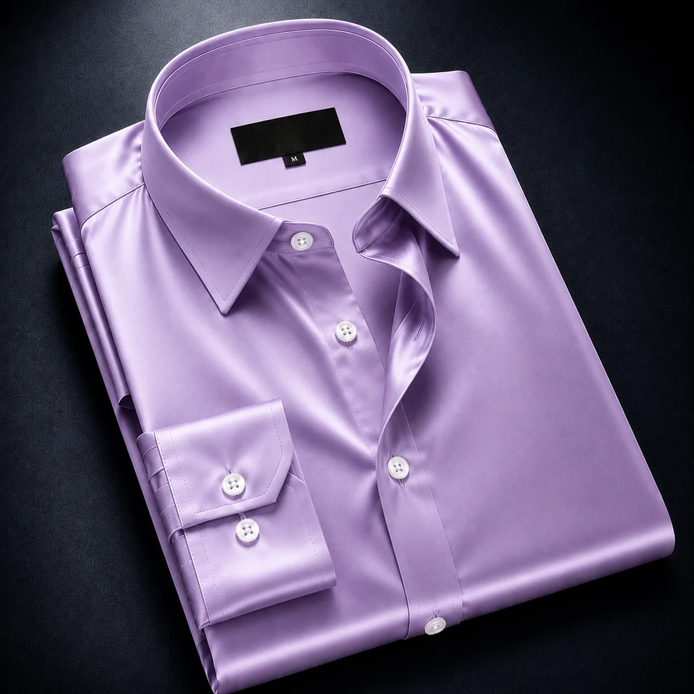 ZAVREN Noir Satin Shirt - Lilac