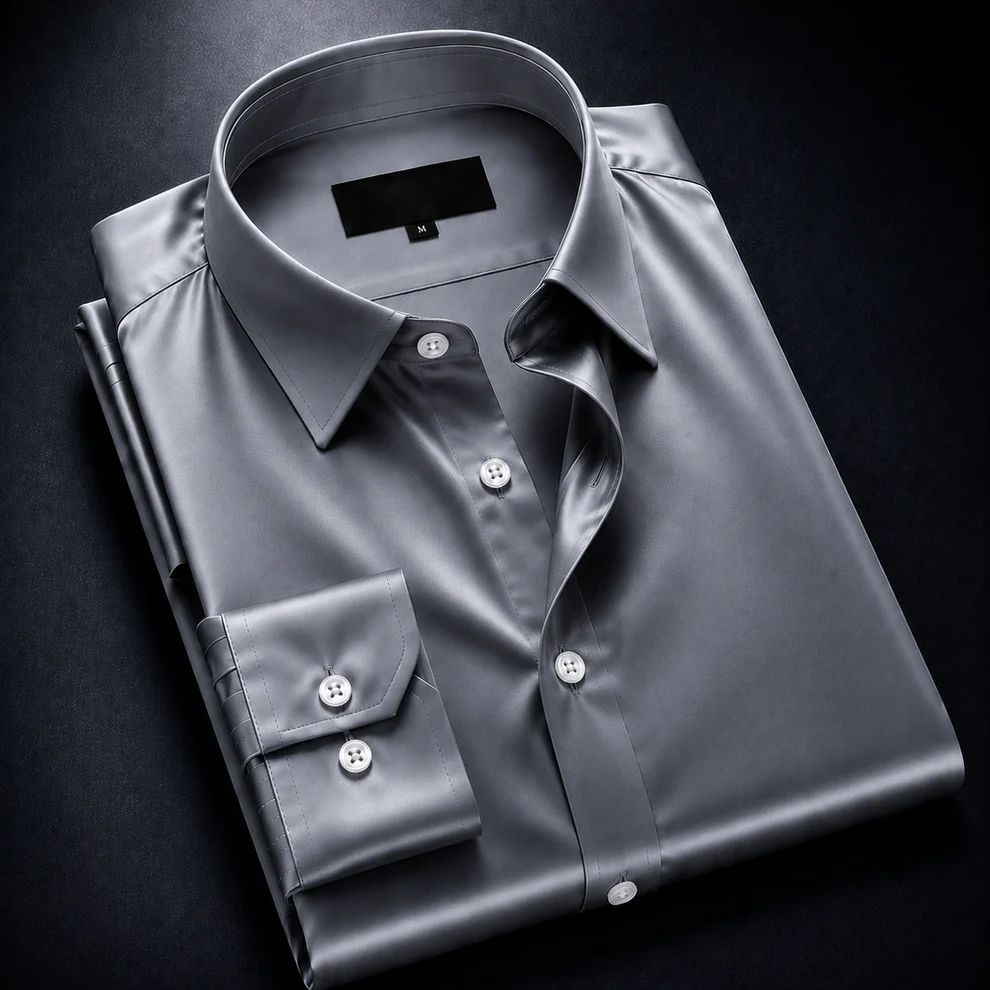 ZAVREN Noir Satin Shirt - Steel Grey