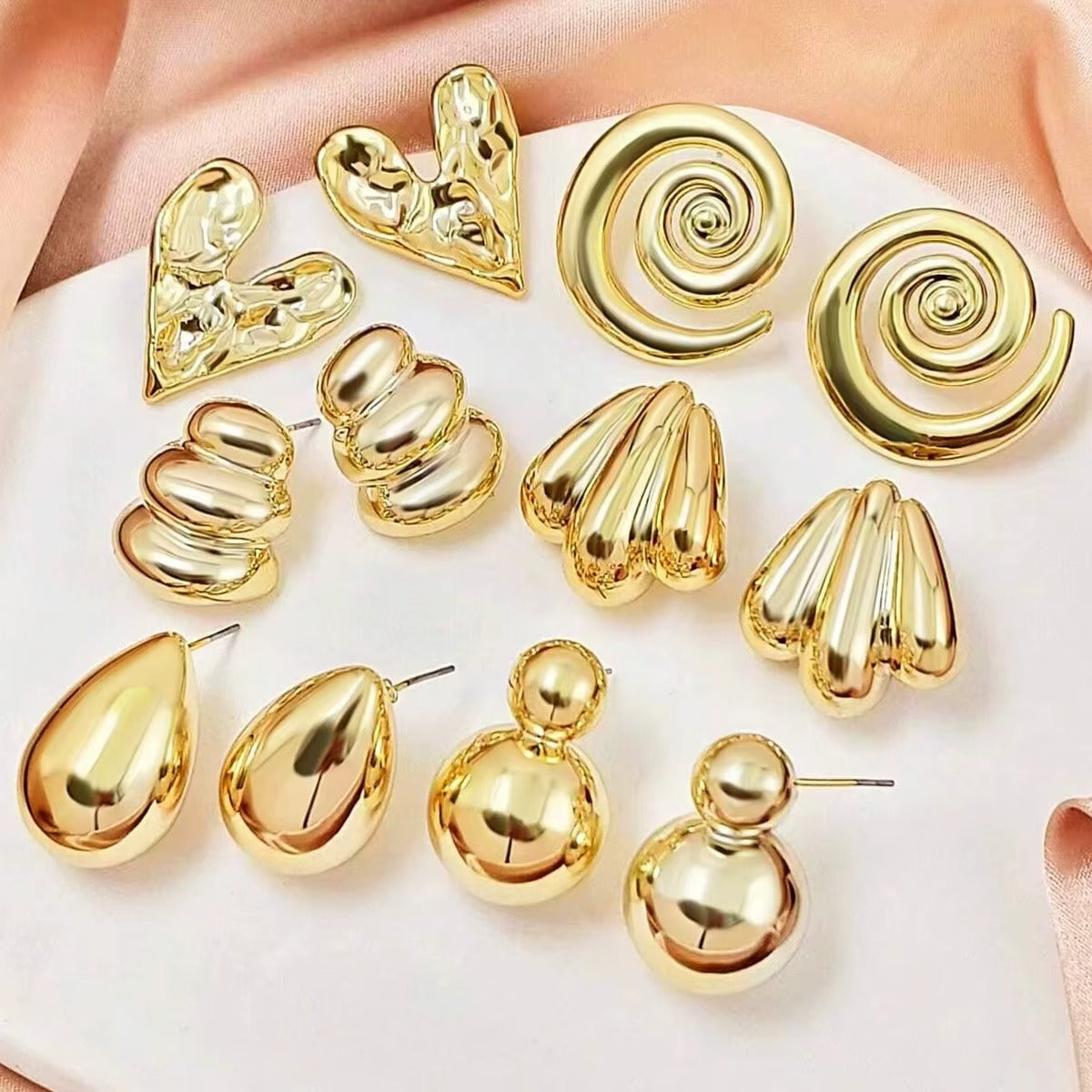 New Arrival Fashion 6-Pair Earring Set Gold Plated Heart Water Drop Women's Hoop Earring Set