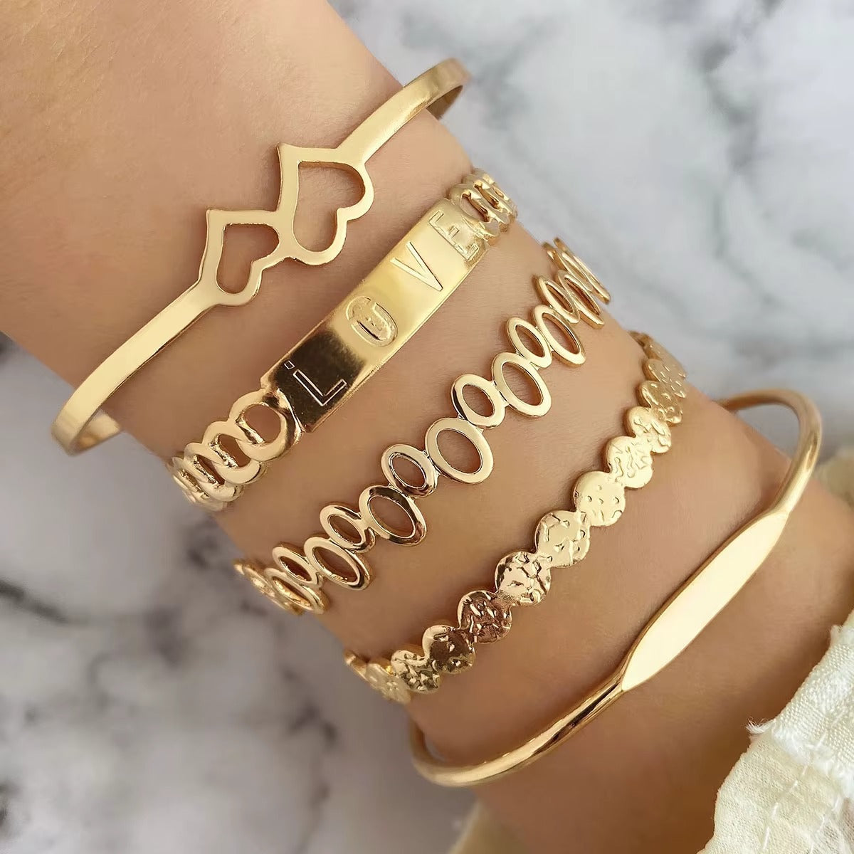 Women BOHEMIA Gold Plated Chain Bracelet Open Bracelet Jewelry Stackable Style Bracelet Set