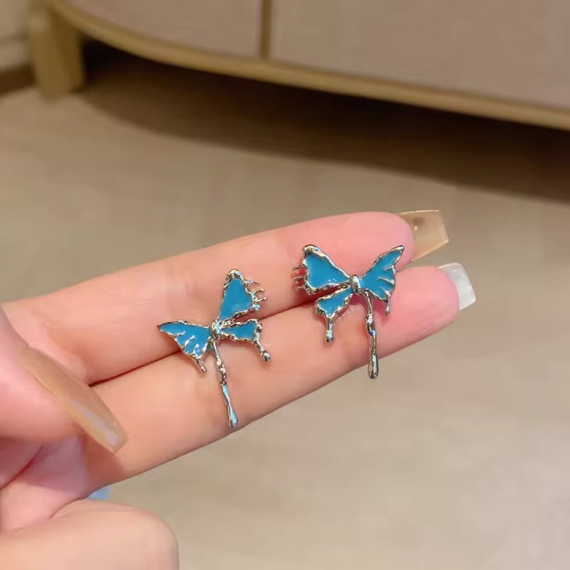 Fashion Jewelry Irregular Butterfly Earrings Fancy Statement Enamel Blue Earrings for Girls Party