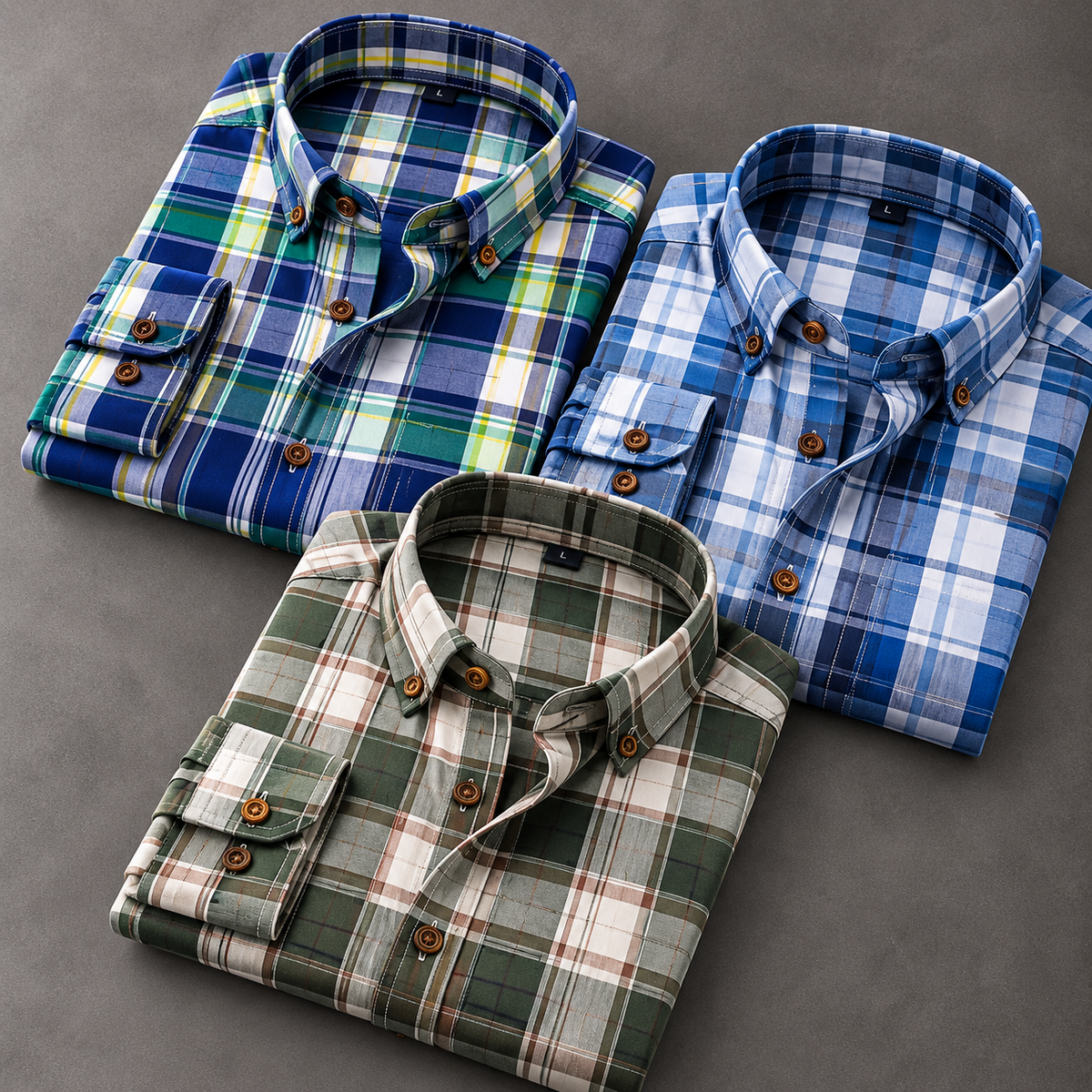 Men's Checked Shirts – Pack of 3 | Navy, Blue & Olive