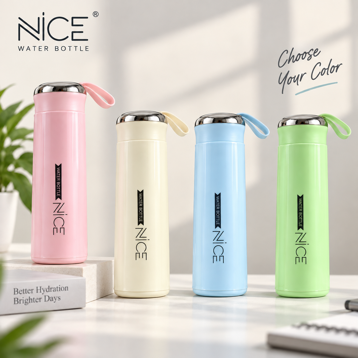 NICE water bottle available in four colors