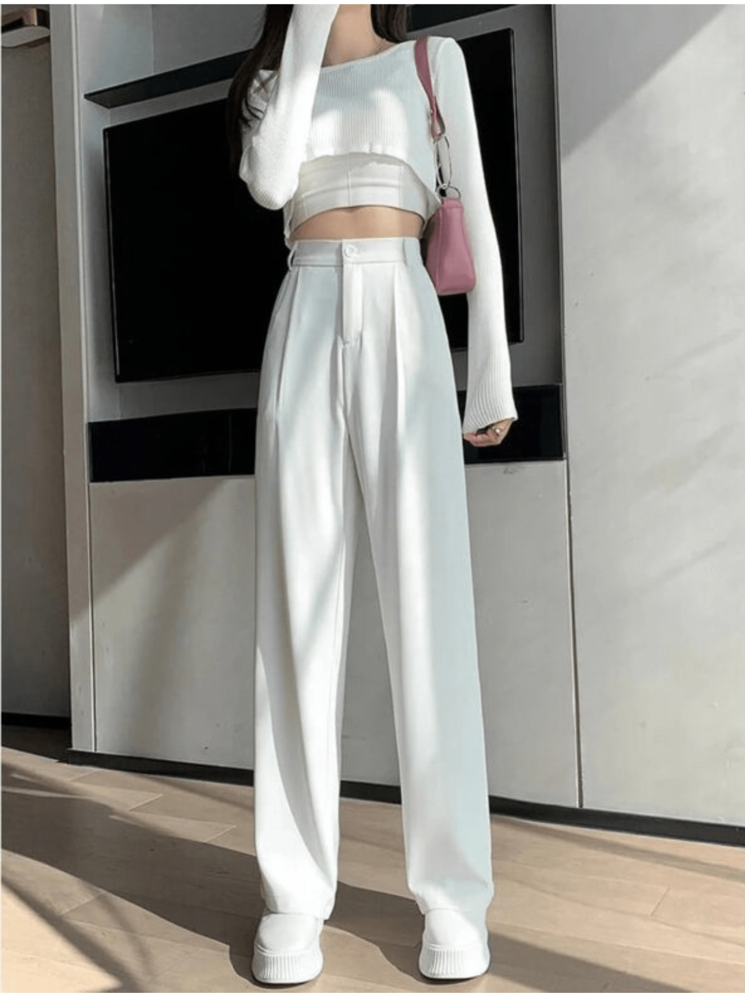 White Highwaist Wide Leg Korean Pants